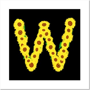 Sunflowers Initial Letter W (Black Background) Posters and Art